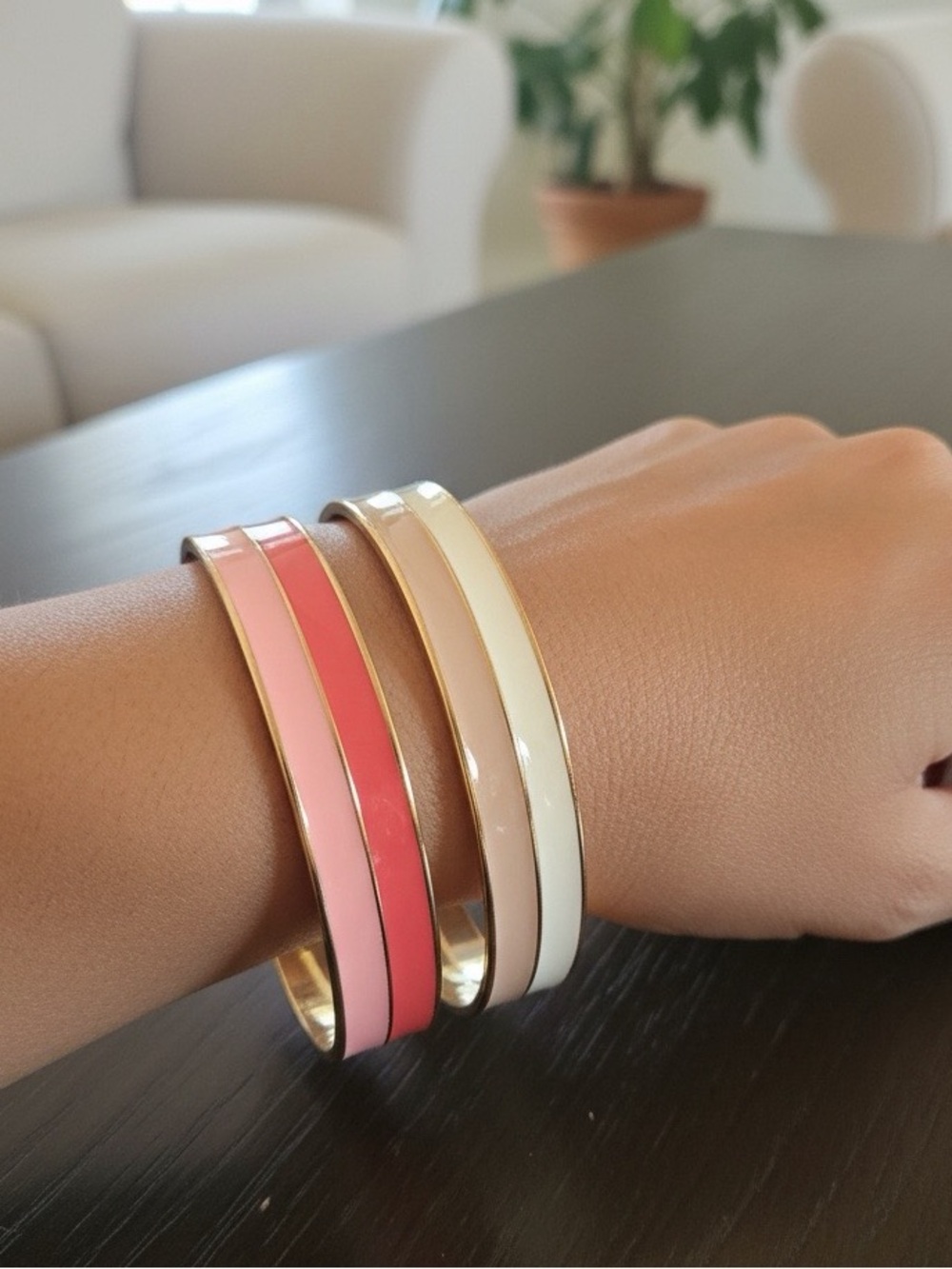 PICK ONE Gold-Tone Pink and Cream Enamel BangleS